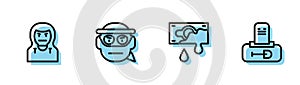 Set line Bloody money, Thief mask, Bandit and Grave with tombstone icon. Vector