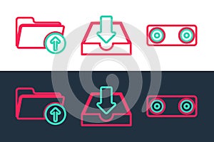 Set line Bluetooth connected, Upload file and Shit icon. Vector