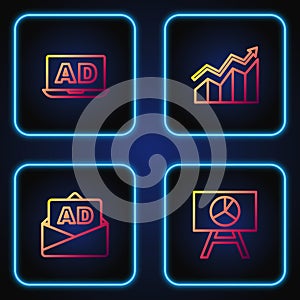 Set line Board with graph chart, Advertising, and Financial growth increase. Gradient color icons. Vector