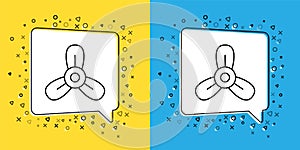 Set line Boat propeller, turbine icon isolated on yellow and blue background. Vector