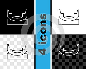 Set line Boat swing icon isolated on black and white, transparent background. Childrens entertainment playground