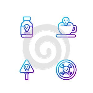 Set line Bones and skull, Poisoned pill and Coffee cup with. Gradient color icons. Vector