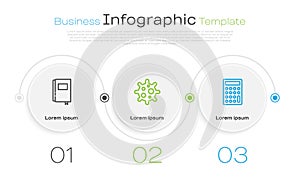 Set line Book, Virus and Calculator. Business infographic template. Vector