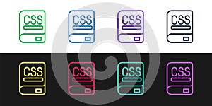 Set line Books about programming icon isolated on black and white background. Programming language concept. PHP, CSS