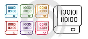 Set line Books about programming icon isolated on white background. Programming language concept. PHP, CSS, XML, HTML