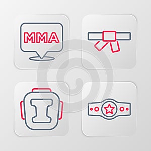 Set line Boxing belt, helmet, Black karate and Fight club MMA icon. Vector