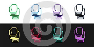 Set line Boxing glove icon isolated on black and white background. Vector