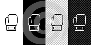 Set line Boxing glove icon isolated on black and white,transparent background. Vector