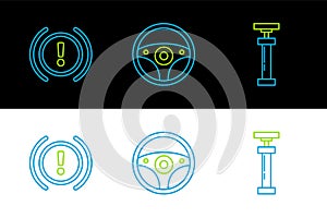 Set line , Brake system warning and Steering wheel icon. Vector