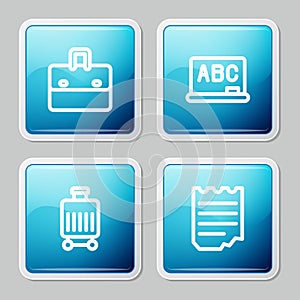 Set line Briefcase, Chalkboard, Suitcase and Notebook icon. Vector
