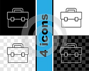 Set line Briefcase icon isolated on black and white, transparent background. Business case sign. Business portfolio