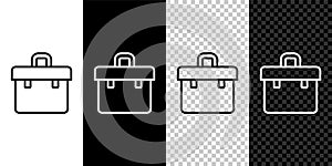 Set line Briefcase icon isolated on black and white, transparent background. Business case sign. Business portfolio