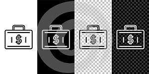 Set line Briefcase and money icon isolated on black and white background. Business case sign. Business portfolio