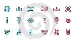 Set line Broken pipe, Plumber, Heated towel rail, Electric boiler, Toilet bowl, Water meter, Wrench spanner and Industry