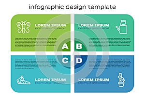 Set line Broken pot, Butterfly, Cactus peyote in and Watering can. Business infographic template. Vector