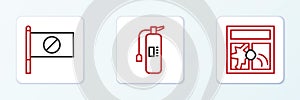 Set line Broken window, Protest and Fire extinguisher icon. Vector