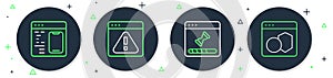 Set line Browser with exclamation mark, Loading data window, Software and icon. Vector