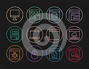 Set line Browser files, Cloud technology data transfer, Server, Data, Web Hosting, Laptop, Books about programming