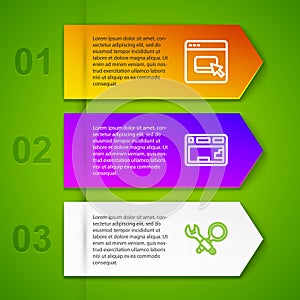 Set line Browser files, Keyboard and Debugging. Business infographic template. Vector