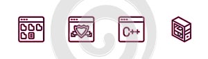 Set line Browser files, Software, with shield and Computer icon. Vector