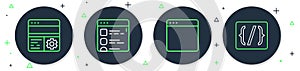 Set line Browser files, window, Debugging and Programming language syntax icon. Vector