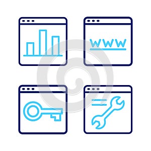 Set line Browser setting, Secure your site with HTTPS, SSL, window and Graph chart infographic icon. Vector
