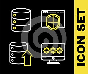 Set line Browser with shield, Monitor password, Server, Data, Web Hosting and icon. Vector