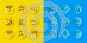 Set line Browser window, Cloud technology data transfer, Server, Data, Web Hosting, files, Monitor with graph chart