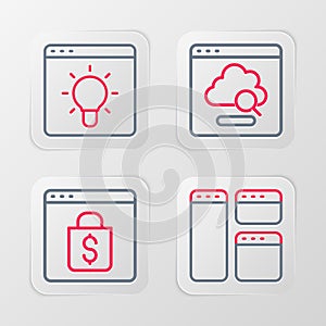 Set line Browser window, Online shopping on screen, Cloud technology data transfer and icon. Vector