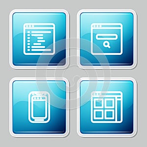 Set line Browser window, Search engine, Mobile phone and files icon. Vector