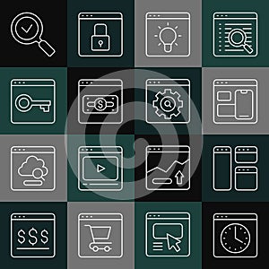 Set line Browser window, Web developer programming code, Online shopping on screen, Secure your site with HTTPS, SSL