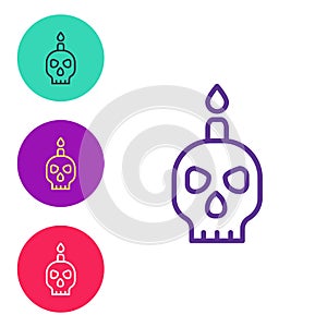 Set line Burning candle on a skull icon isolated on white background. Day of dead. Set icons colorful. Vector