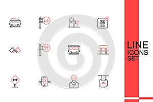 Set line Cable car, Train conductor, Route location, Railroad crossing, Waiting hall, Passenger train cars, Cafe and