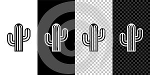 Set line Cactus icon isolated on black and white,transparent background. Vector