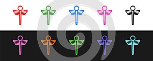 Set line Caduceus snake medical symbol icon isolated on black and white background. Medicine and health care. Emblem for