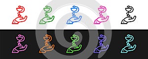 Set line Caduceus snake medical symbol icon isolated on black and white background. Medicine and health care. Emblem for