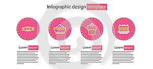Set line Cake, Flour bowl and Candy icon. Vector