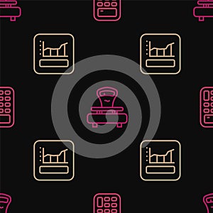 Set line Calculator, Graph, schedule, chart, diagram and Scales on seamless pattern. Vector