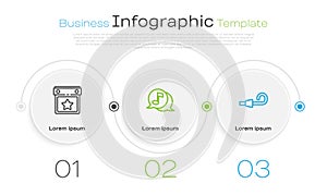 Set line Calendar party, Musical note in speech bubble and Birthday horn. Business infographic template. Vector