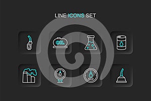 Set line Canister for motor machine oil, Motor gas gauge, Oil and industrial factory, Barrel, petrol test tube, tank