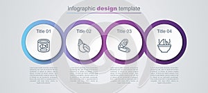 Set line Canned fish, Scallop sea shell, Mussel and Shark fin soup. Business infographic template. Vector