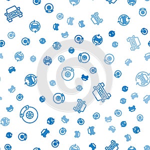Set line Car brake disk with caliper, and service on seamless pattern. Vector