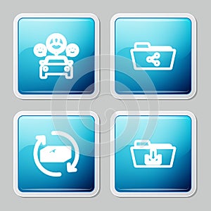 Set line Car sharing, Share folder, Refund money and Folder download icon. Vector