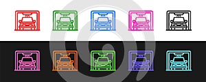 Set line Car wash icon isolated on black and white background. Carwash service and water cloud icon. Vector