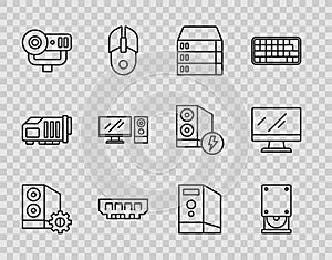 Set line Case of computer, Optical disc drive, Server, Data, Web Hosting, RAM, random access memory, camera, Computer