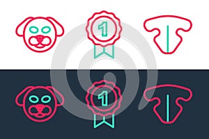 Set line Cat nose, Dog and award symbol icon. Vector