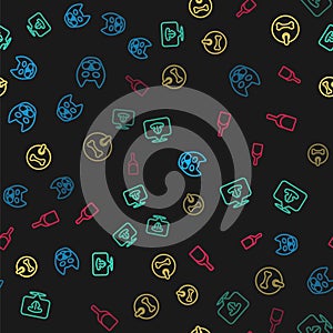 Set line Cat, nose, Dog collar and Dustpan on seamless pattern. Vector