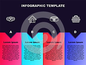 Set line Cat nose, Dog house, Pet food bowl and carry case. Business infographic template. Vector