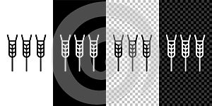 Set line Cereals set with rice, wheat, corn, oats, rye, barley icon isolated on black and white background. Ears of