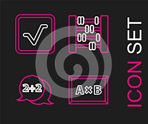 Set line Chalkboard, Equation solution, Abacus and Square root icon. Vector